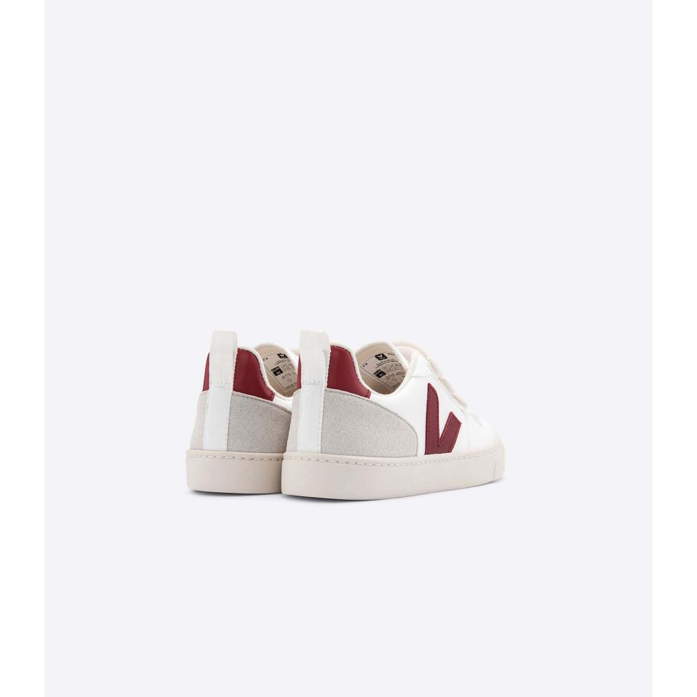 White/Burgundy Kids' Veja V-10 CWL Sneakers | AU 861PJJ